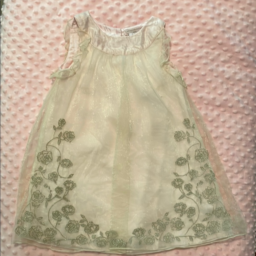 Elegant soft pink and gold Floral Kids Formal Dress